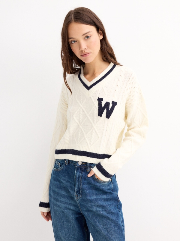 College sweater off white middle front view