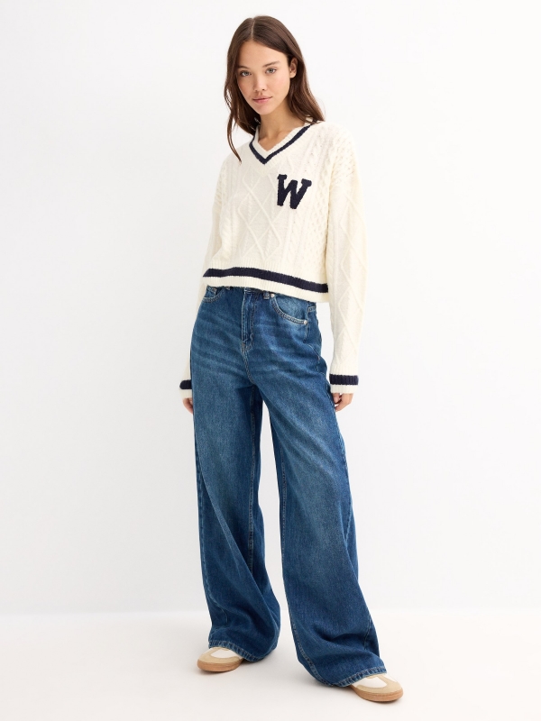 College sweater off white general front view