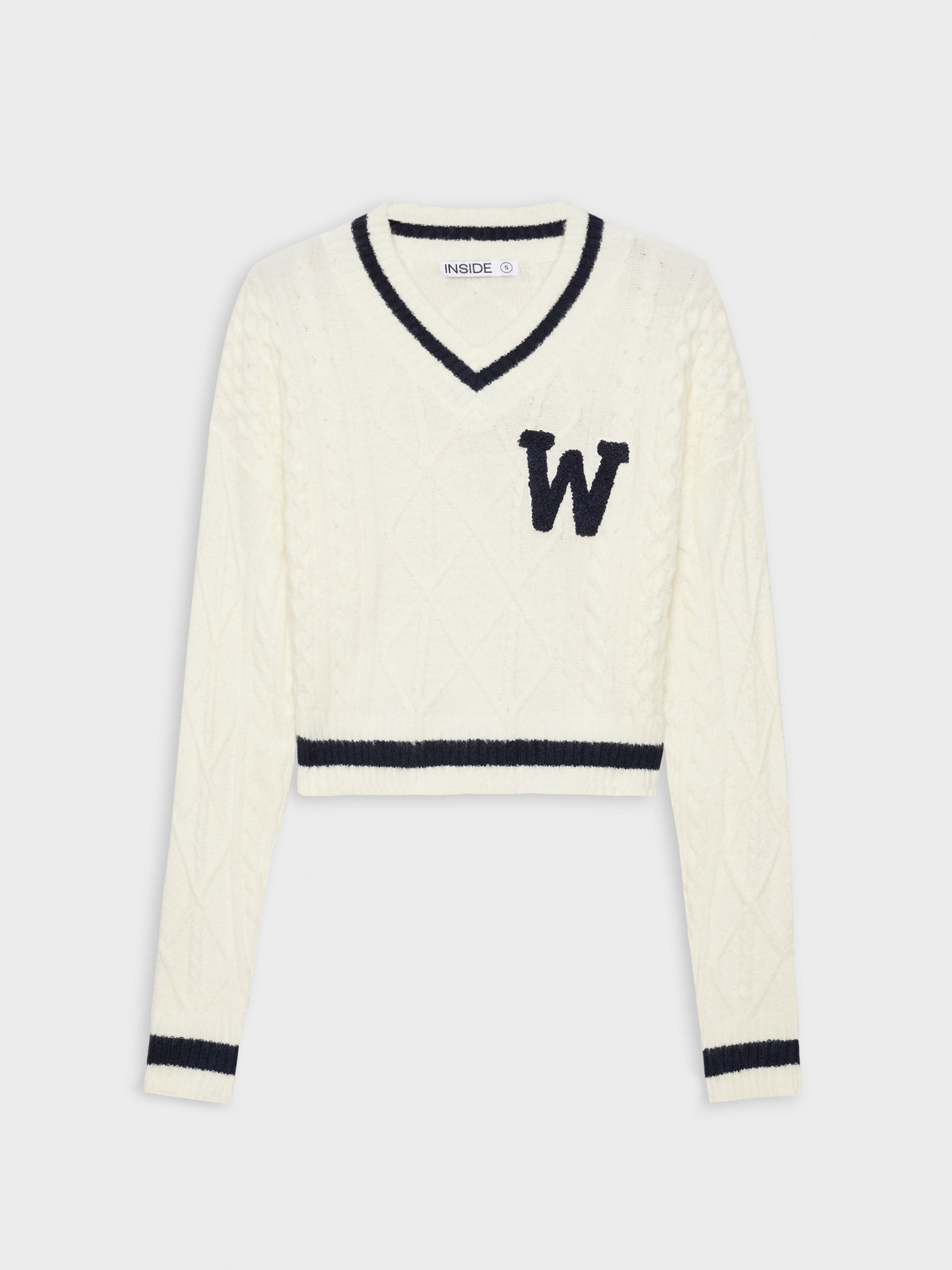 Jersey college blanco roto vista media frontal