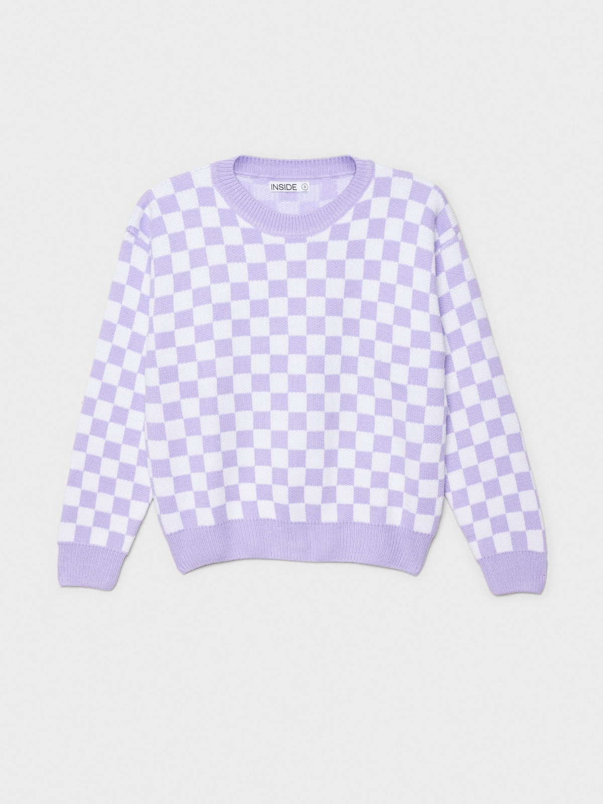  Checkered jacquard sweater lilac front view