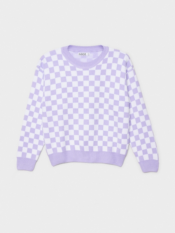  Checkered jacquard sweater lilac front view