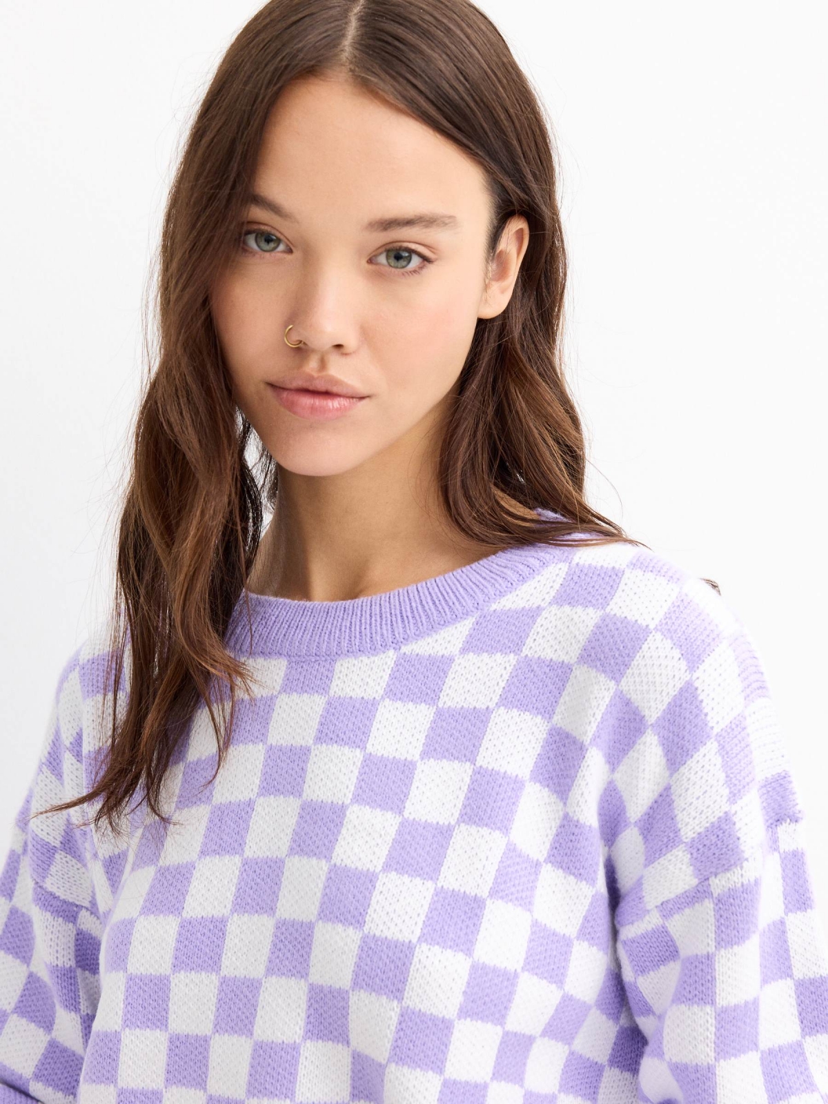  Checkered jacquard sweater lilac