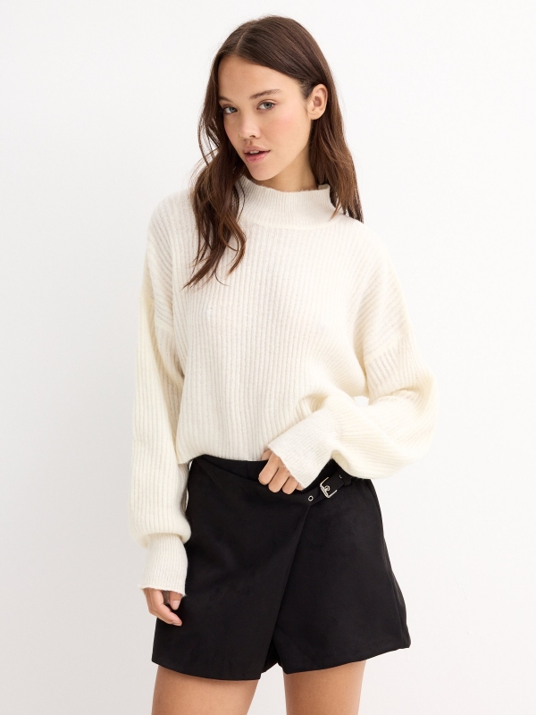 Perkins neck ribbed jumper off white middle front view