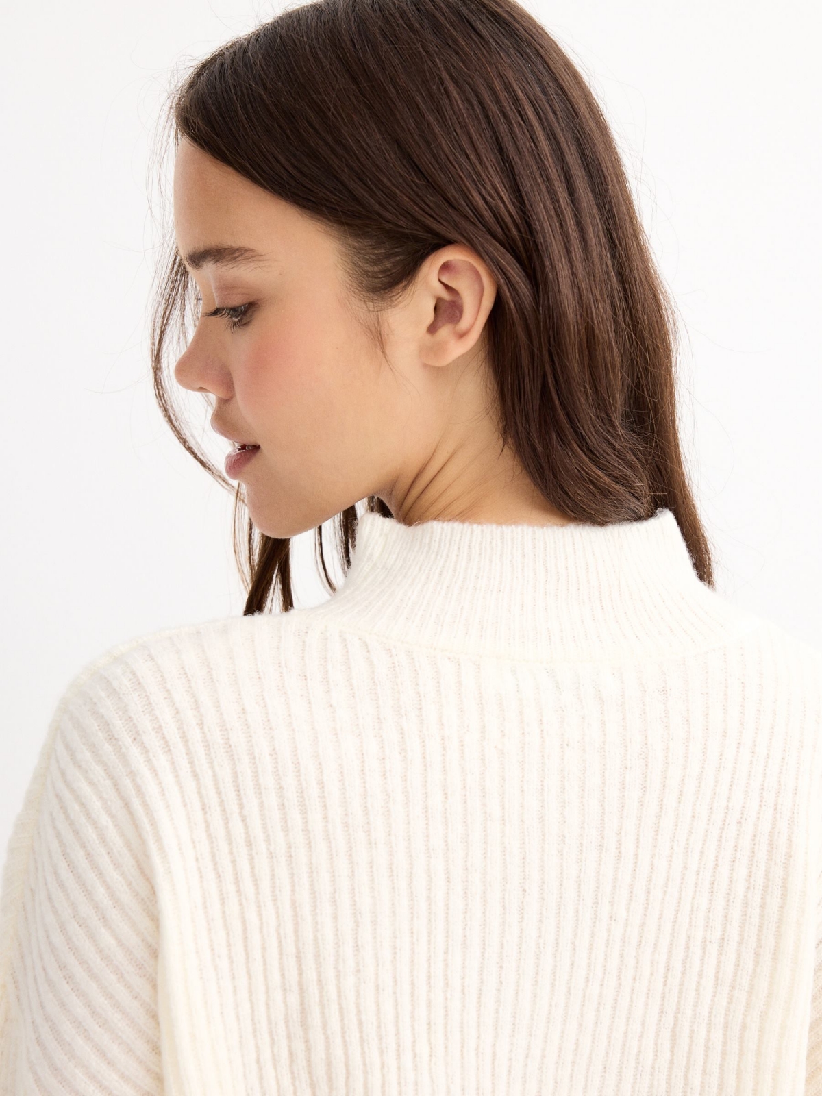 Perkins neck ribbed jumper off white detail view