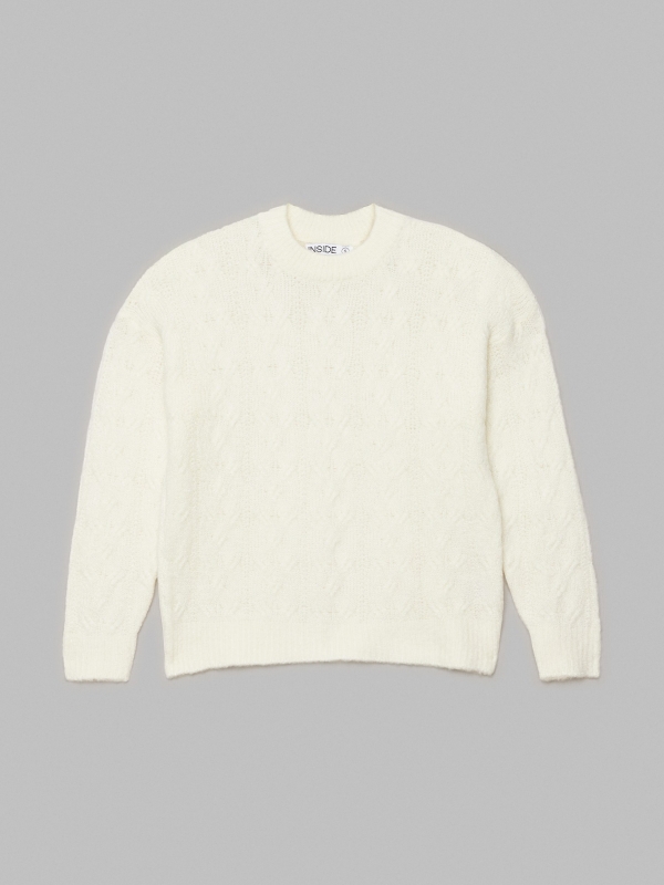  Knitted sweater round neck off white front view