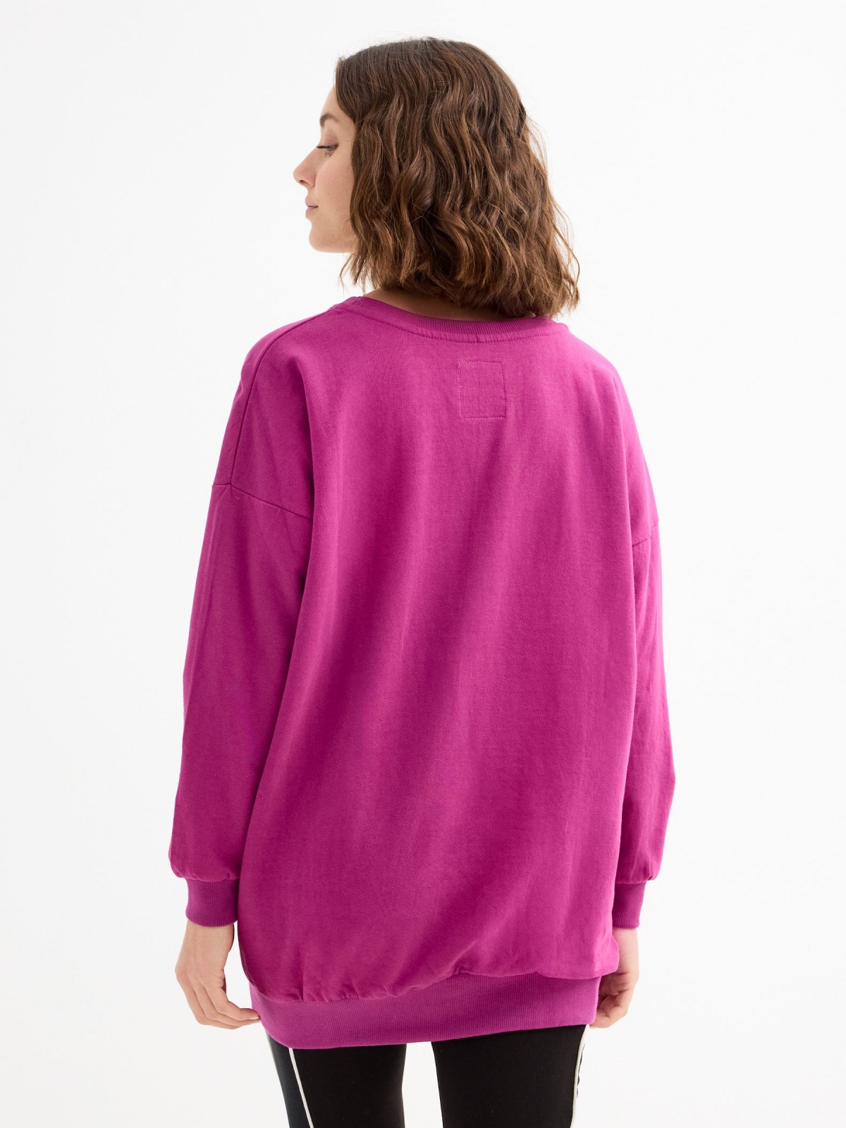 Oversized sweatshirt dress fuchsia middle back view