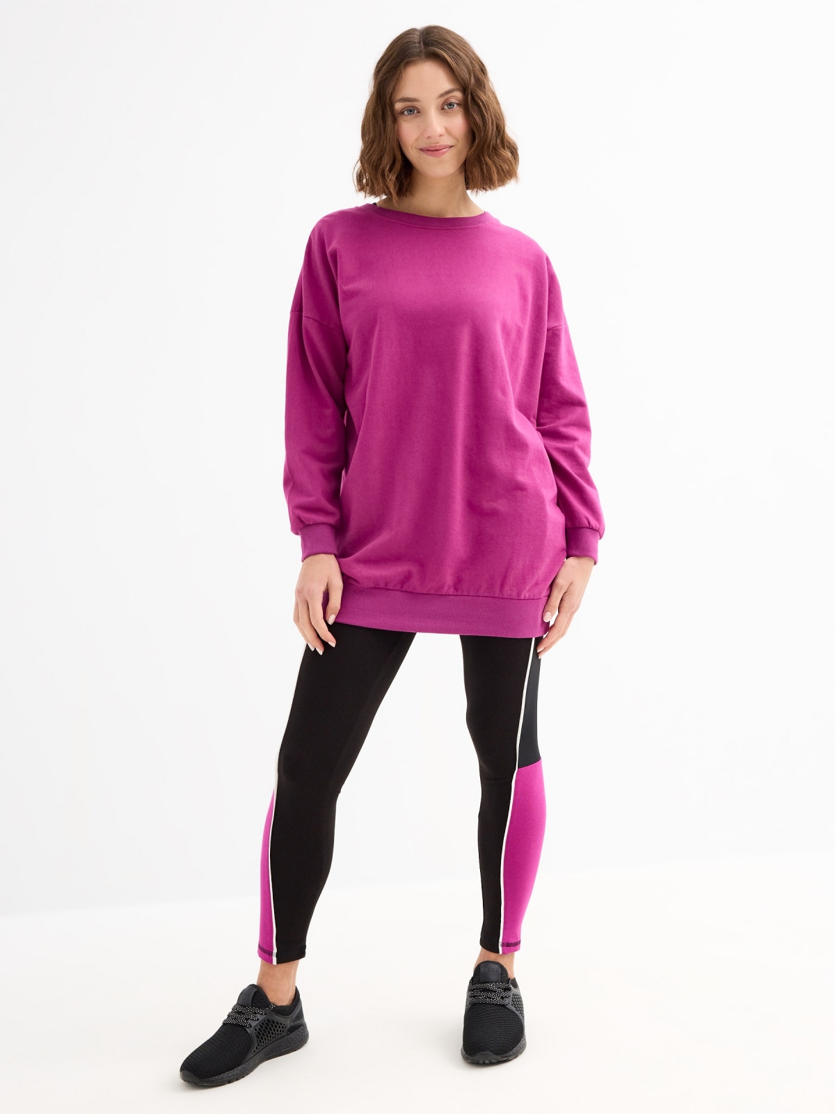 Oversized sweatshirt dress fuchsia general front view