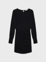 %Pto% Vestido de lurex drapeado preto vista frontal