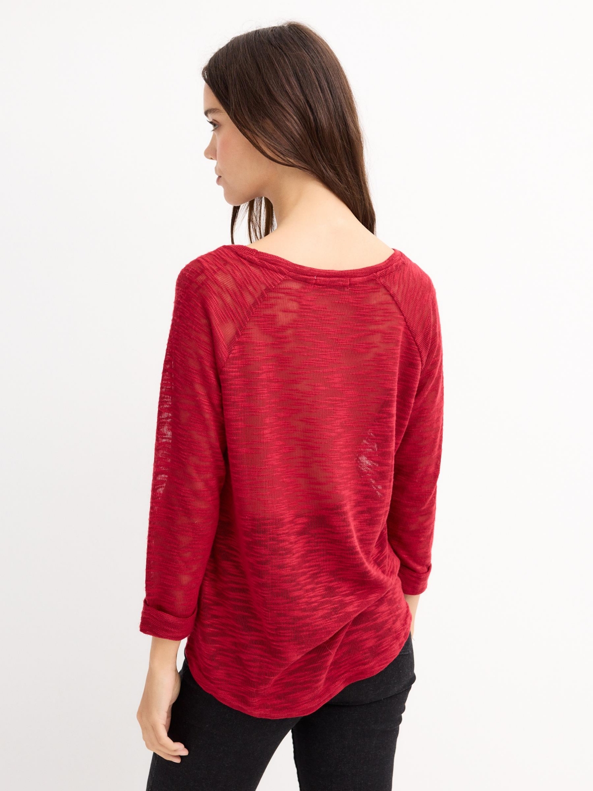 Fabric devoré Justice print t-shirt garnet middle back view