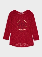 %Pto% T-shirt tecido devoré com estampa Justice granada vista frontal