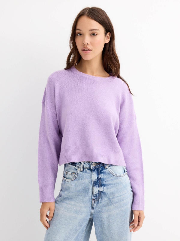 Shoulder seam sweater lilac middle front view