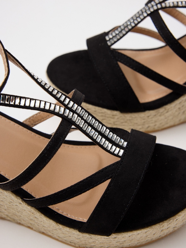 Jute wedge with glitter strips black/beige detail view