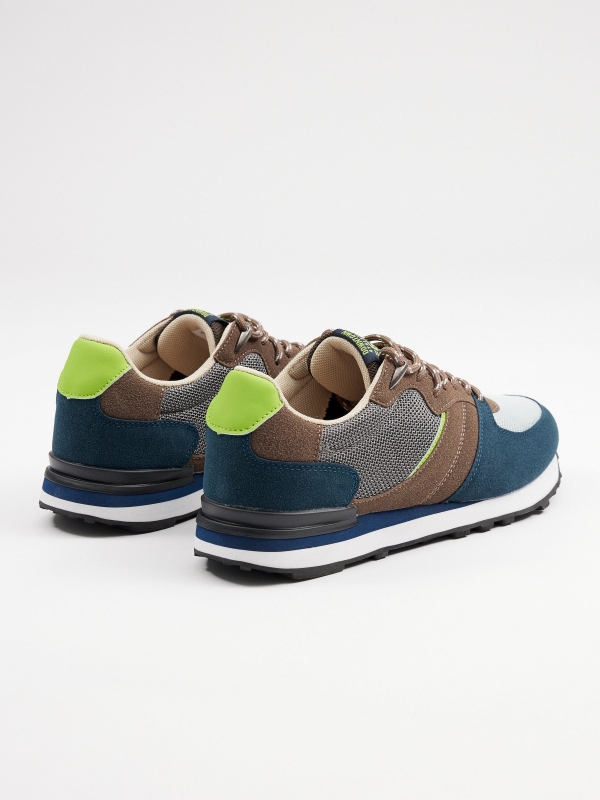 Brown casual sneaker petrol blue 45º back view