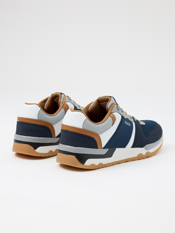 Nylon combined casual sneaker dark blue 45º back view