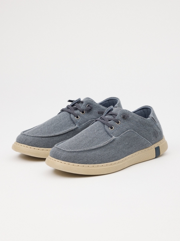 Canvas nautic with elastic steel blue 45º front view