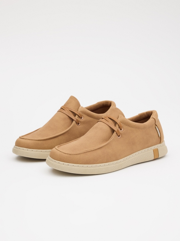 Casual Yellow Washed Bordon Sneaker ochre 45º front view