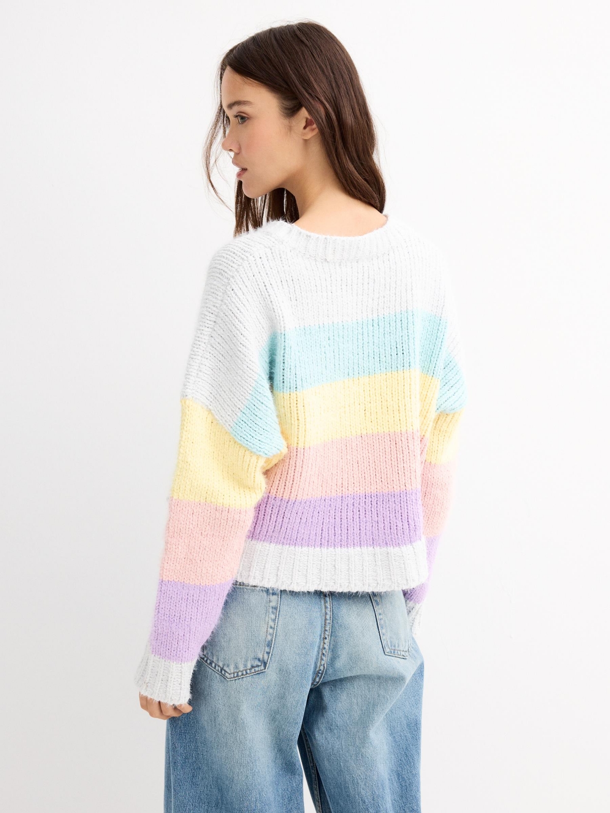 Salta chenille às riscas multicolorido vista meia traseira