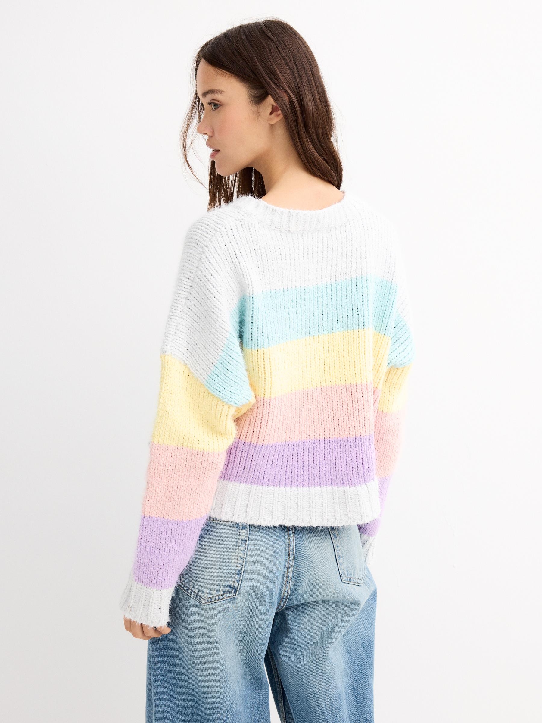 Salta chenille às riscas multicolorido vista meia frontal