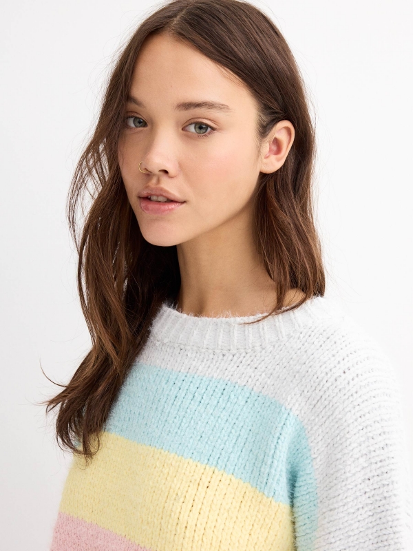 Salta chenille às riscas multicolorido vista detalhe