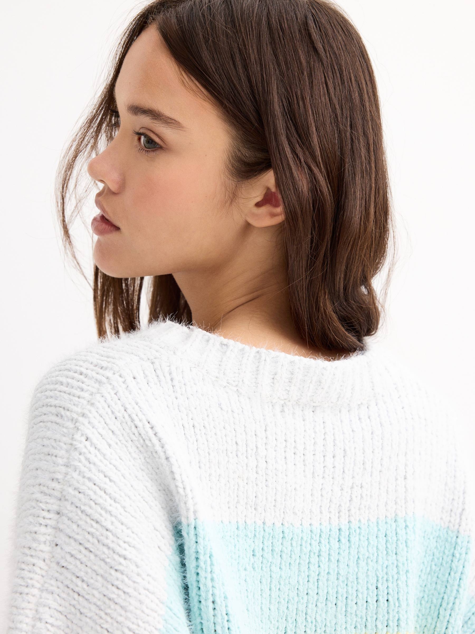 Salta chenille às riscas multicolorido vista meia frontal