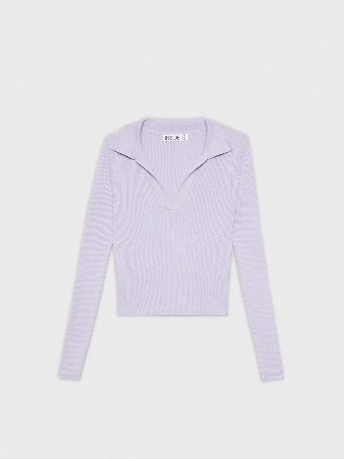  Slim crop polo neck sweater violet front view