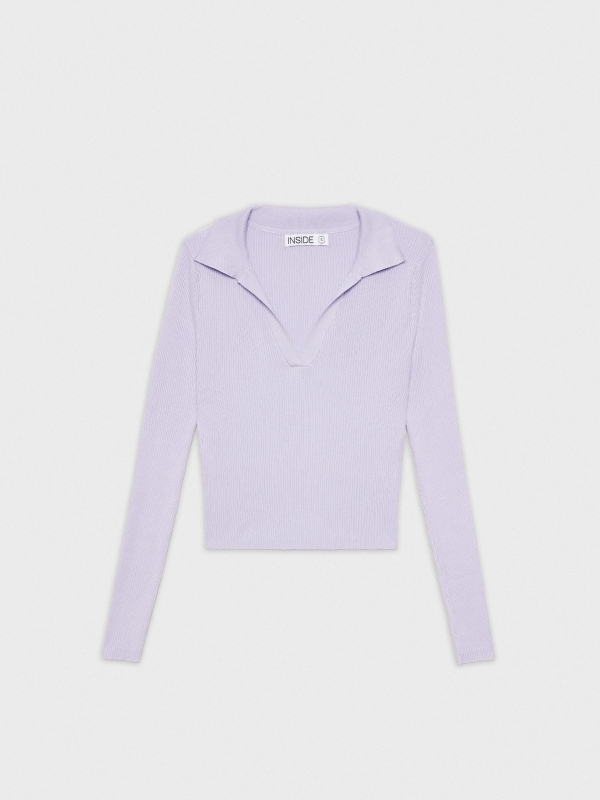  Slim crop polo neck sweater violet front view