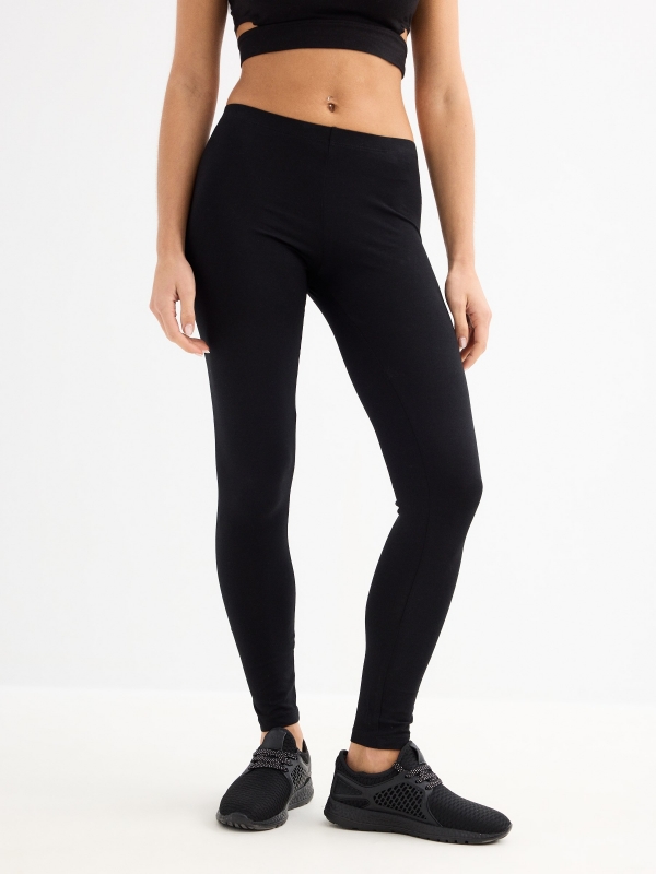 Basic black high waisted leggings black middle front view