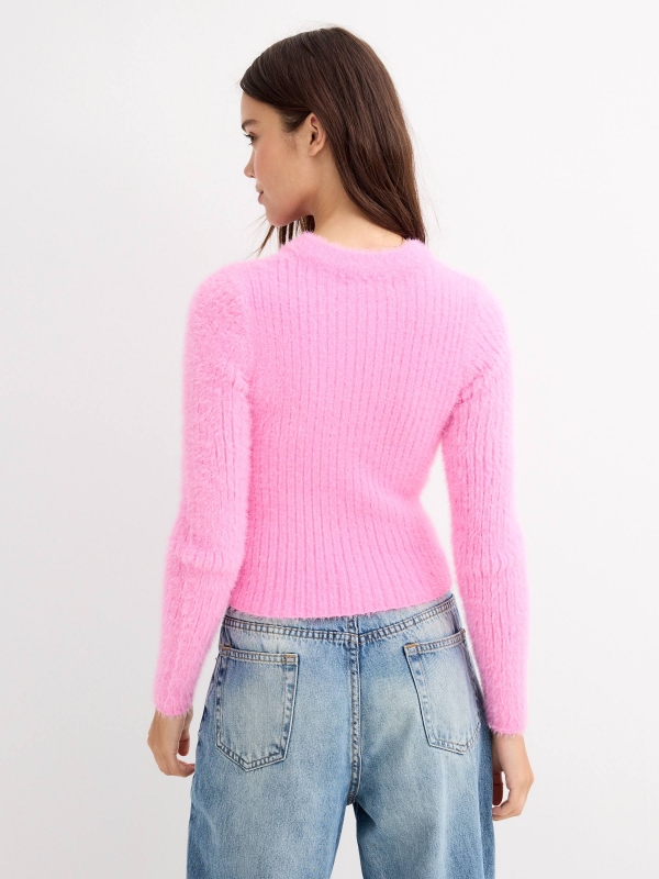 Knitted slim sweater pink middle back view