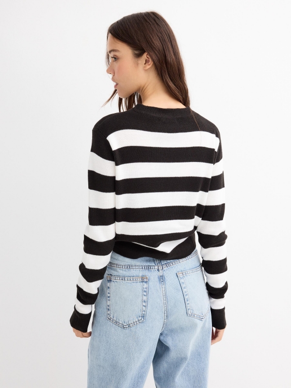 Camisola de corte às riscas preto vista meia traseira