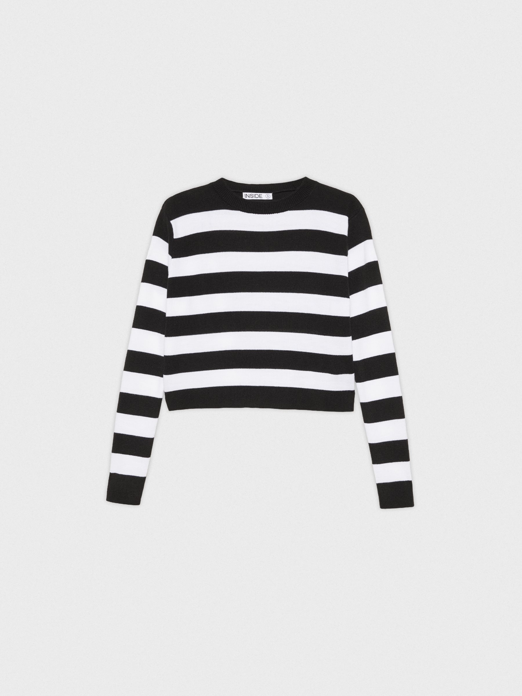 Camisola de corte às riscas preto vista meia frontal