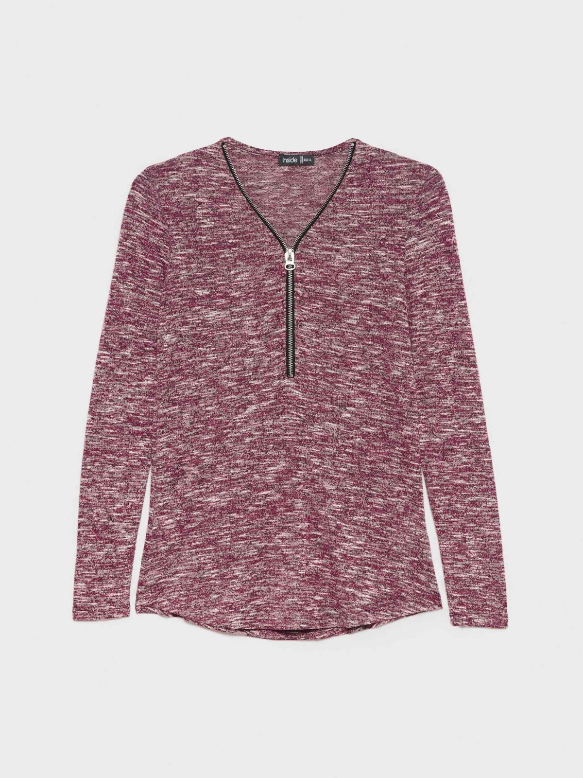  Marbled T-shirt with zipper garnet front view