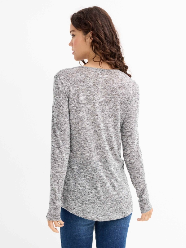 Marbled T-shirt with zipper light grey middle back view