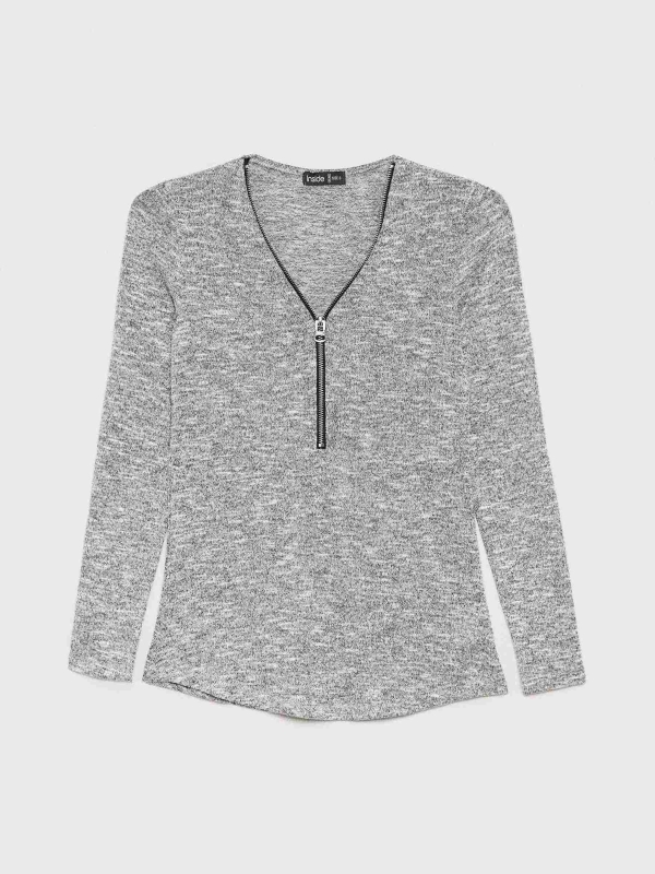  Marbled T-shirt with zipper light grey front view