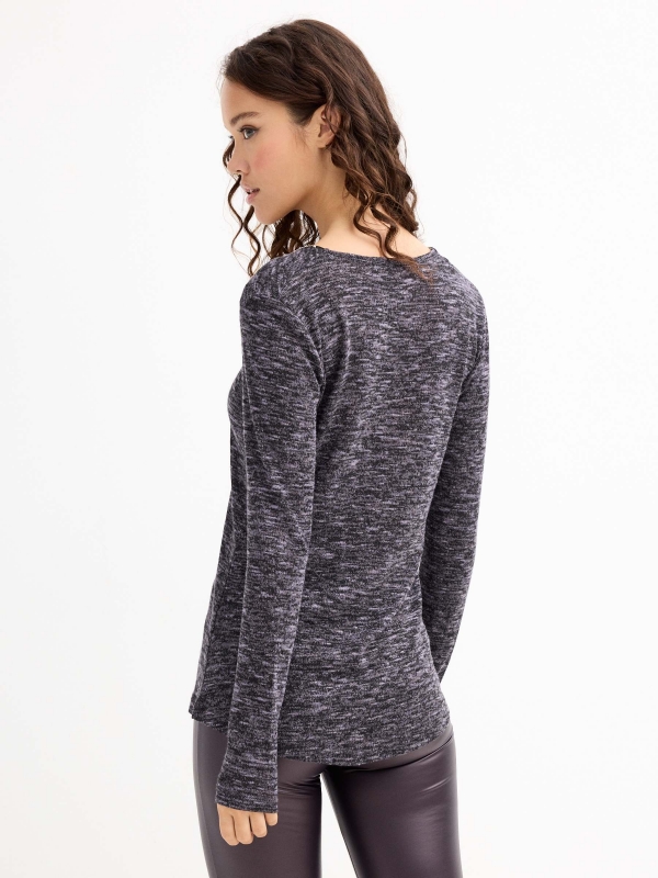 Marbled T-shirt with zipper dark grey middle back view