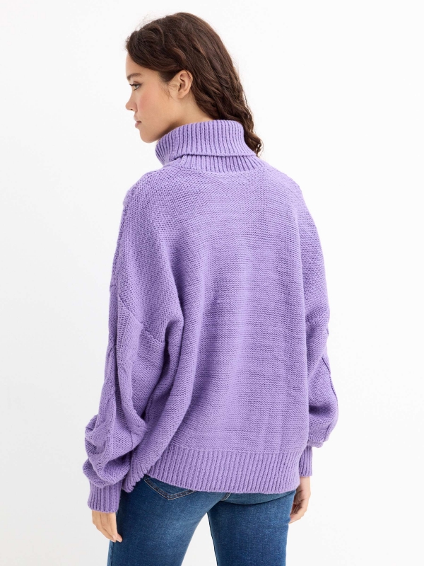 Sweater turn-down collar eights lilac middle back view