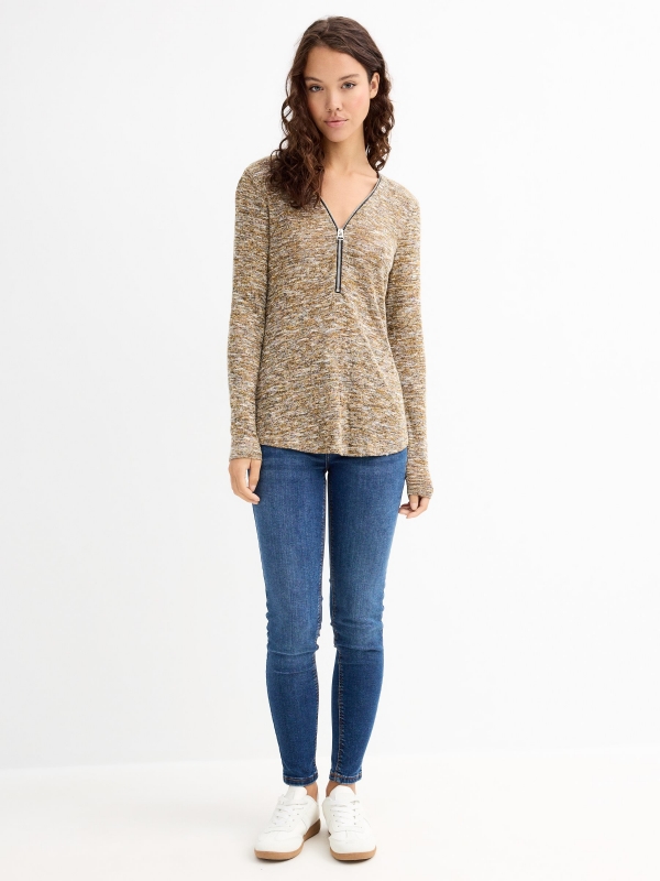 Marbled T-shirt with zipper yellow general front view