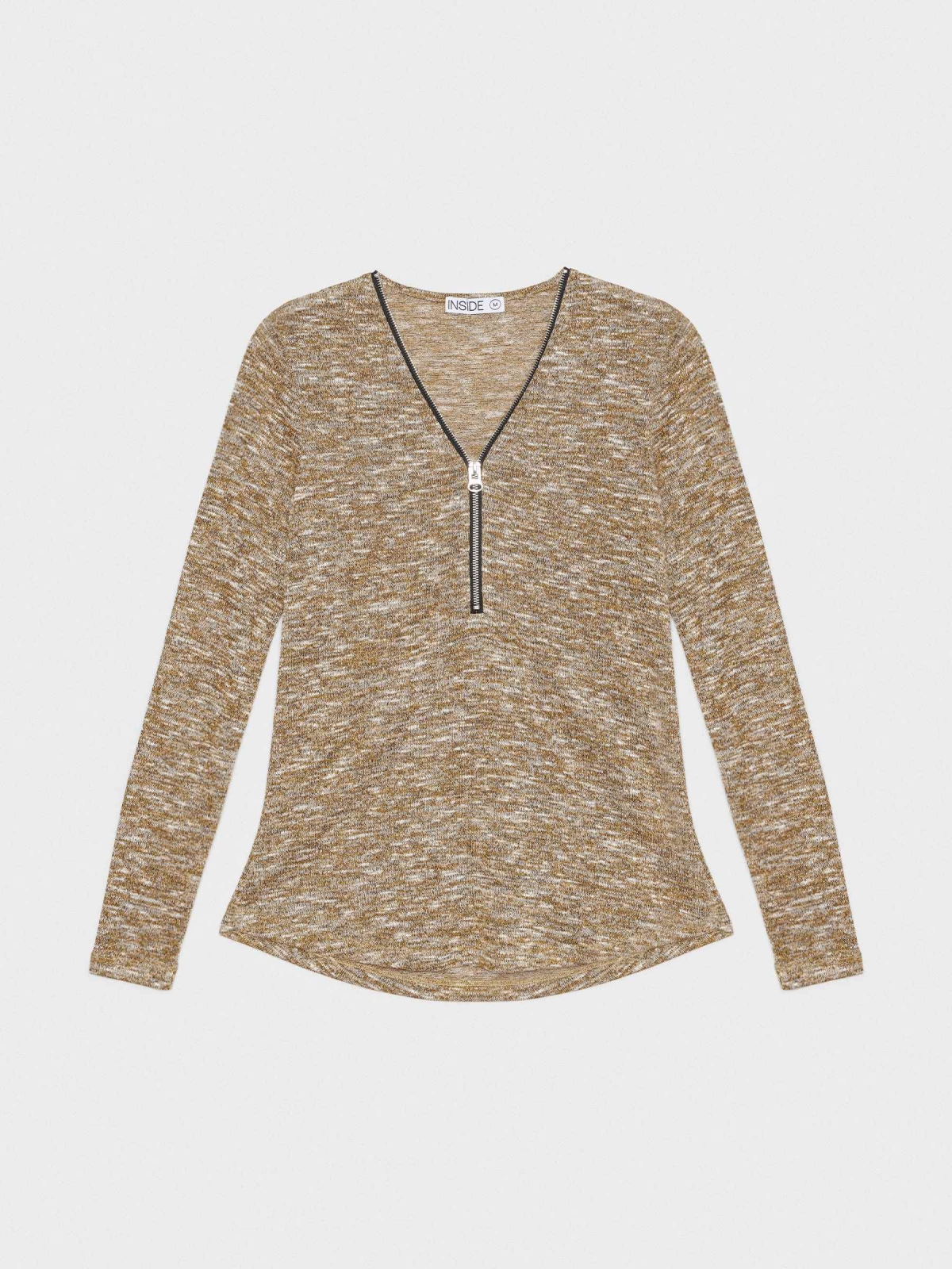 %Pto% Marbled T-shirt with zipper yellow front view