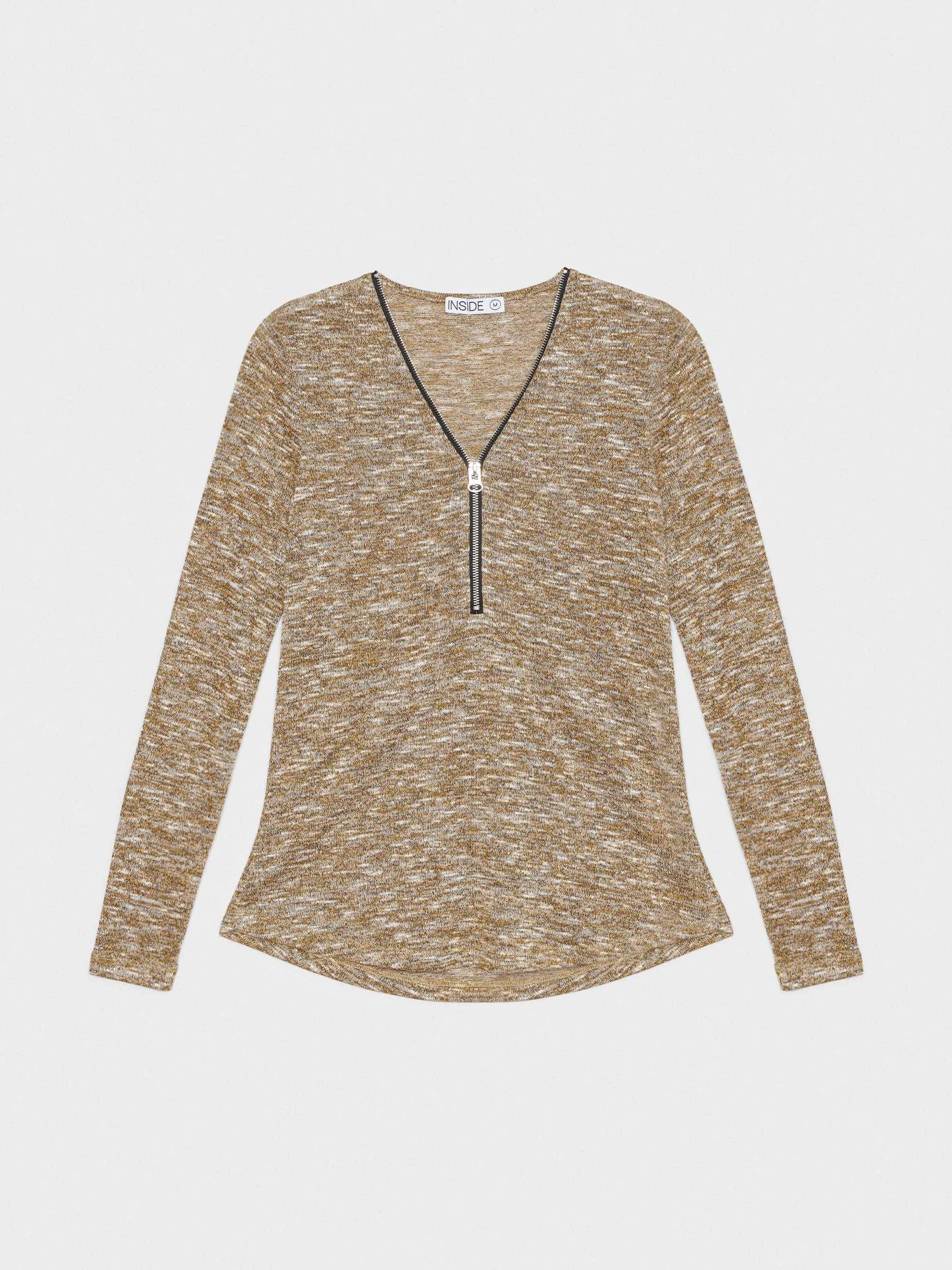 Marbled T-shirt with zipper yellow middle front view