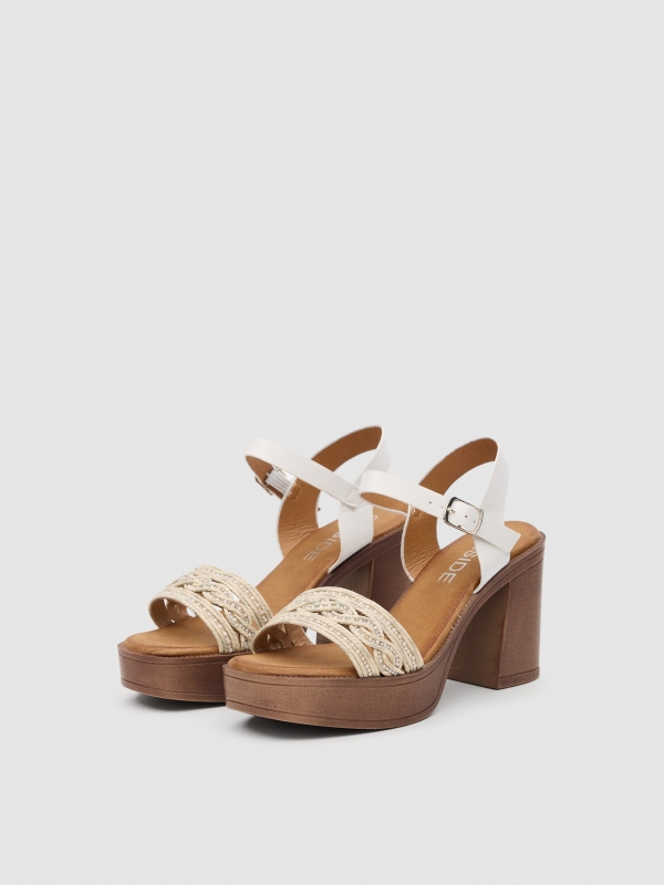 Sandal shiny details off white 45º front view