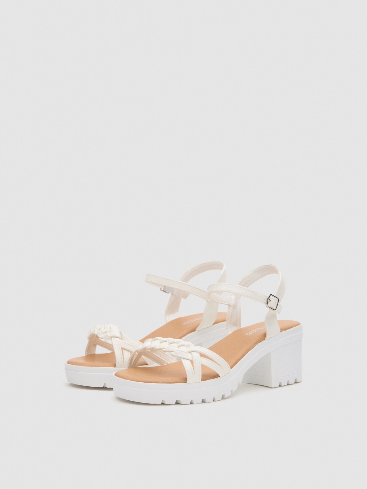 Braided straps sandal white 45º front view