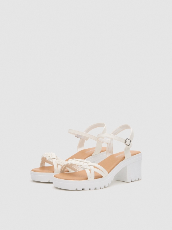 Braided straps sandal white 45º front view