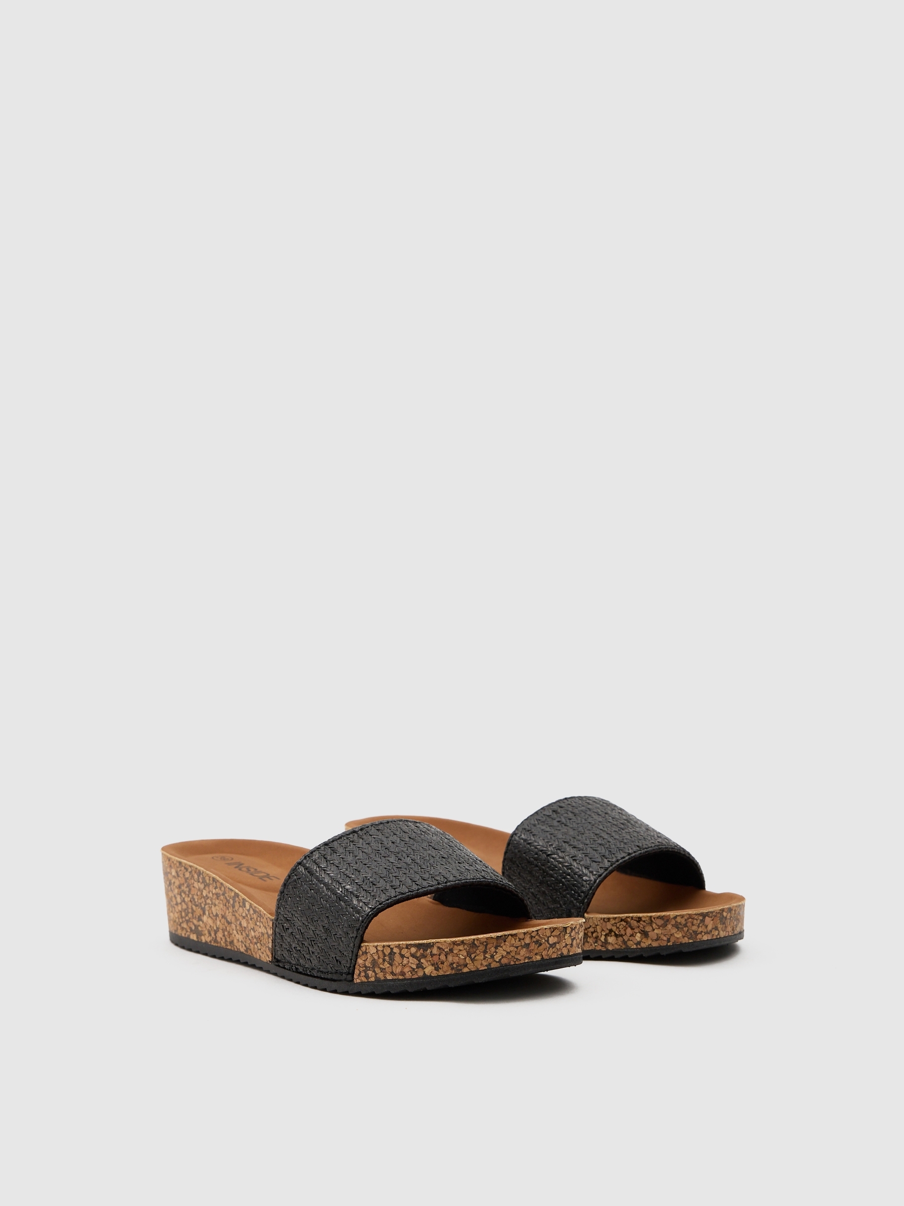 Raffia spade wedge black/beige
