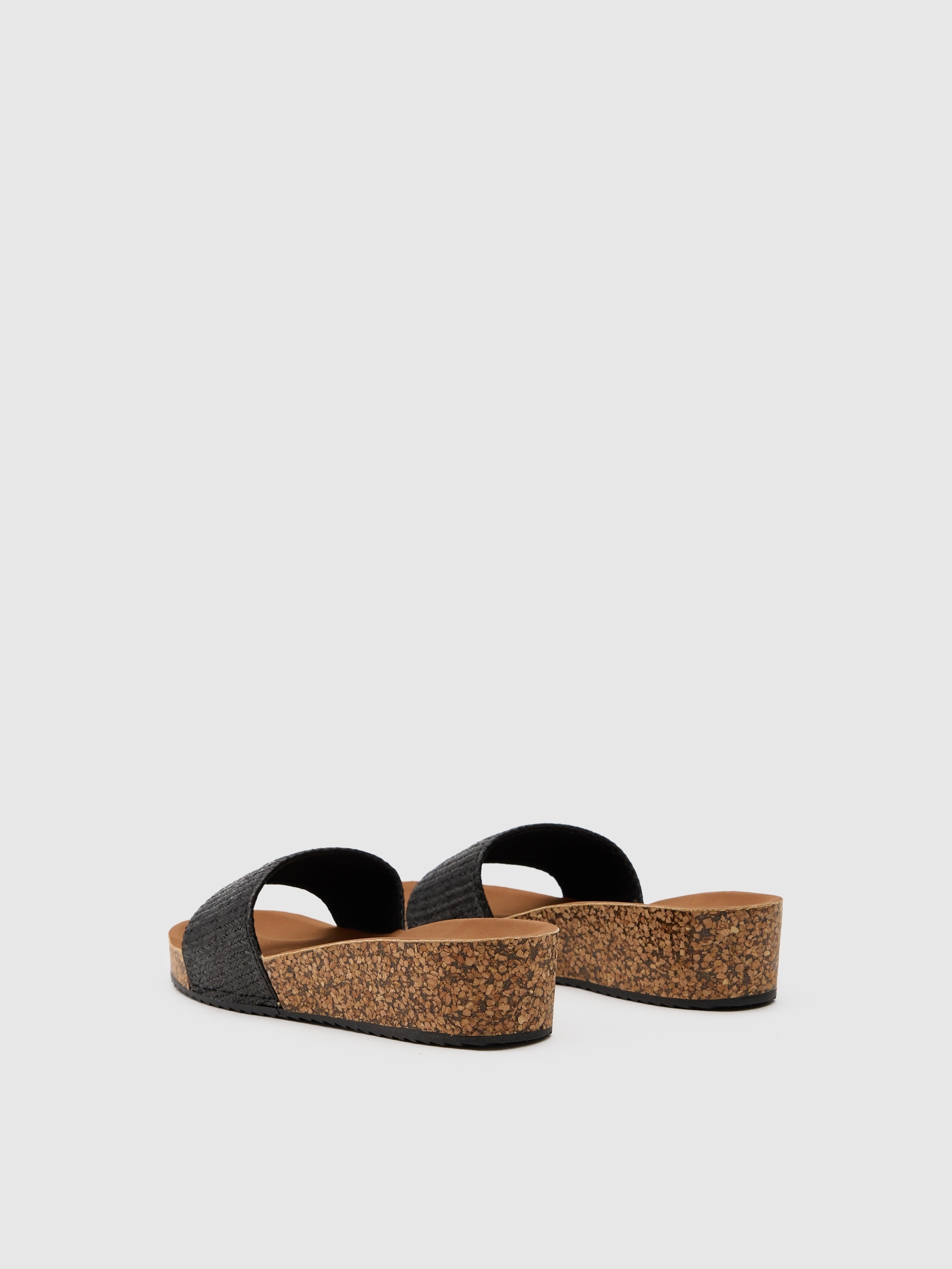 Cuña pala rafia negro/beige