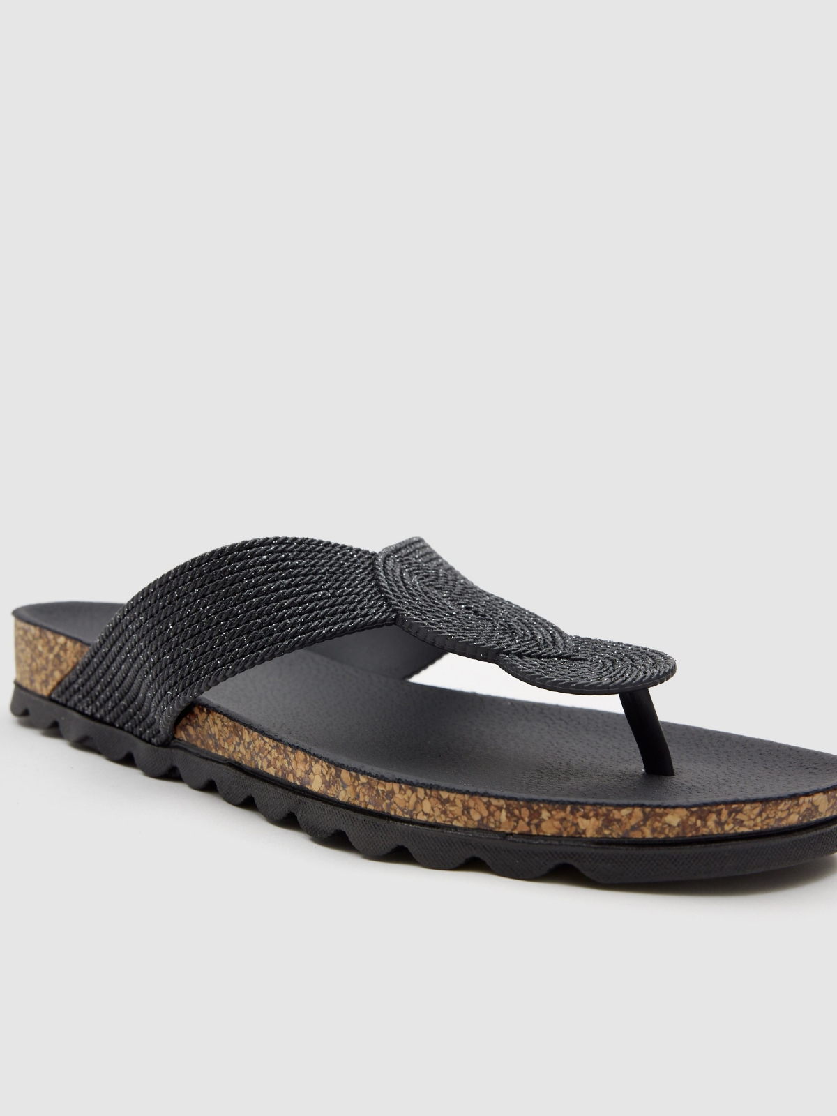 Glitter thong sandal black detail view