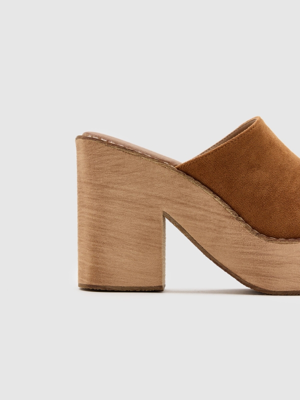 Wooden clog brown detail view