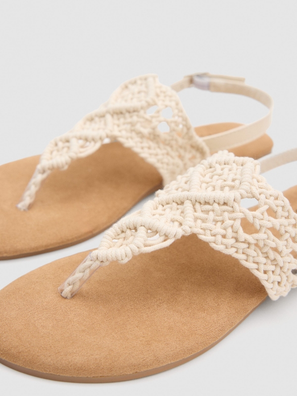 Macramé thong sandal off white detail view