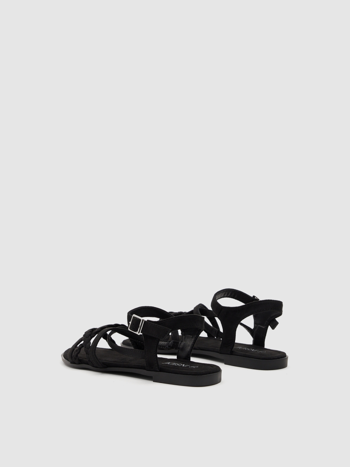 Braided straps sandal black 45º back view