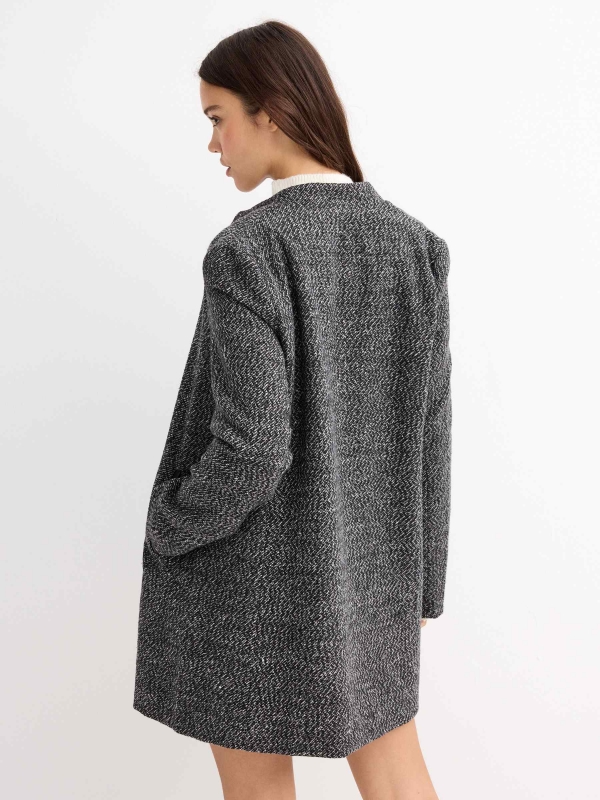 Grey tweed short coat with zipper black/beige middle back view