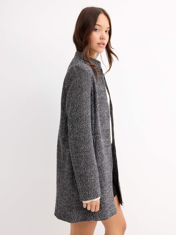 Grey tweed short coat with zipper black/beige detail view