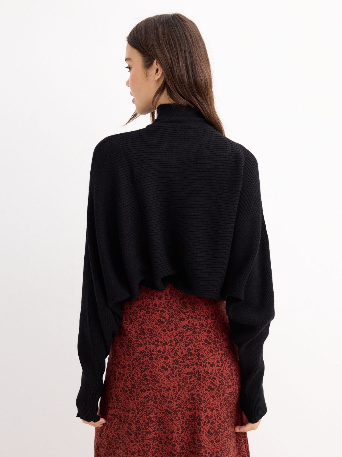 Black balloon sleeve sweater black middle back view